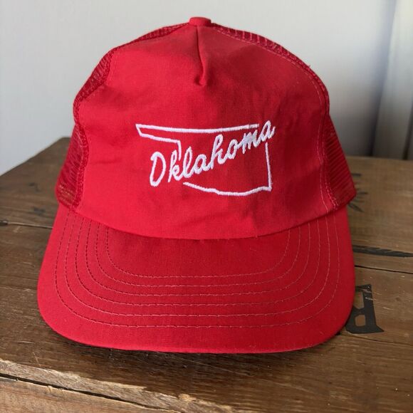 Vintage Oklahoma Trucker Hat Red Mesh Snapback Embroidered State Outline New USA - Picture 11 of 11